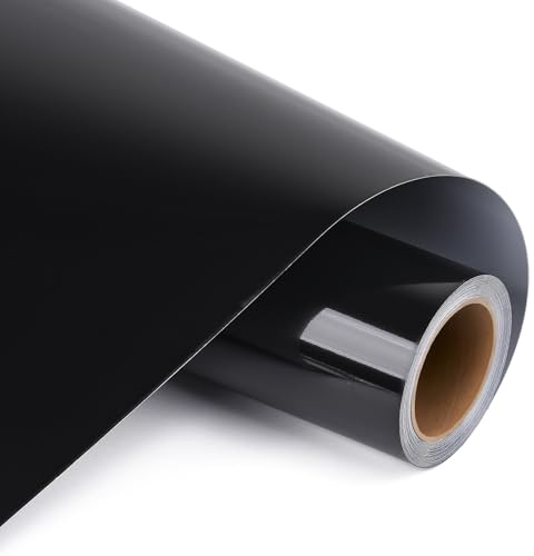 AMAZINGHOME Schwarz Plotterfolie Vinyl - 30,5 x 400 cm, selbstklebende Vinylfolie für Plotter mit PET-Träger, einfaches Entgraten & blasenfrei
