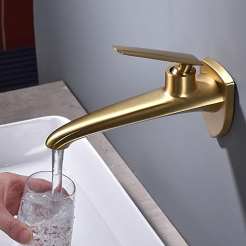BiaoTeng Waschtischarmatur Unterputz Set Einhebelmischer Waschbecken Armatur Gold Gebürstet Warm und Kalt Messing Waschtischarmaturen Wand