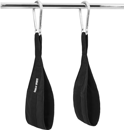 GORILLA SPORTS® Bauchmuskelschlaufen 2er-Set mit Karabinern, bis 300 kg | Gepolsterte Armschlaufen aus reißfestem Nylon für Crunches und Beinheben an Stangen bis 31 mm; Ab Straps, Klimmzugstange