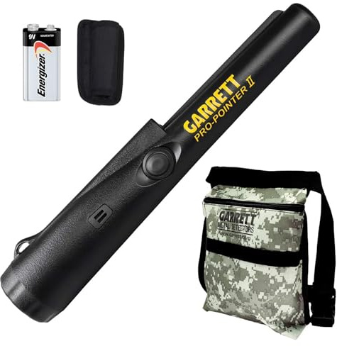 Garrett Pro-Pointer II Metal Detector Pinpointer – 360° Detection, LED Flashlight, Waterproof Tip, Lost Alarm, Includes Camo Finds Pouch