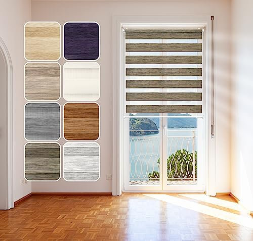 Doppelrollo Natural, Grau-Braun, 105x150cm - Duo-Rollo Klemm Fix mit Klemmträger, Fenster-Rollo/Seitenzug-Rollo ohne Bohren, lichtdurchlässig und verdunkelnd