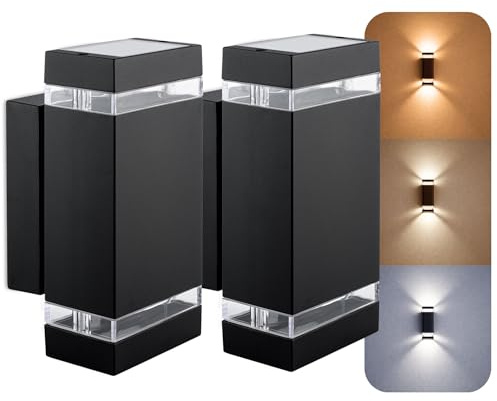SSC-LUXon ZORA Außenwandleuchte 2er Set Up & Down schwarz IP44 GU10 3W 3CCT | Fassadenleuchten im 2er Set mit Up-Down-Licht für Eingang, Terrasse & Garten - inkl. Leuchtmitteln warmweiß, wetterfest