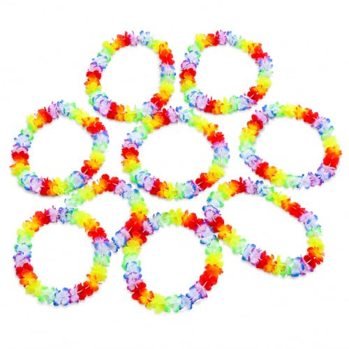Shatchi HAWAII-FLOWER-NECKLESH-50PK-11083 Blumengirlande, Regenbogenfarben, Hula Luau Leis, Hawaiianisches Kostüm-Zubehör für Junggesellinnenabschied, mehrfarbig
