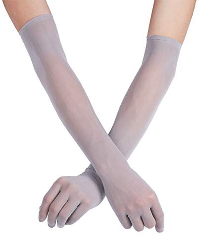 inhzoy Damen Handschuhe Lang Stulpenhandschuhe Abendhandschuhe Opernhandschuhe Ellenbogenhandschuhe Tanzhandschuhe für Frauen Mädchen Grau Einheitsgröße
