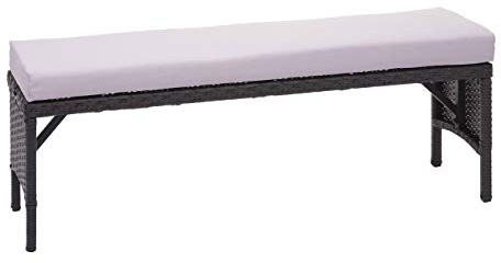 Mendler Poly-Rattan Sitzbank HWC-G16 112cm - schwarz, Kissen hellgrau | Gartenbank, Rattanbank, Gastronomie