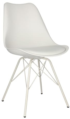 AC Design Furniture Emanuel Esszimmerstühle 2er Set, B: 48,5 x H: 85,5 x T: 54 cm, Weiß/Weiß, PU/Metall, 2 Stk