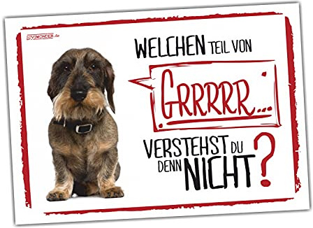 Rauhaardackel Dackel Schild Grrr Achtung Spruch Türschild Warnschild Fun cool Design Geschenkidee lustiger Spruch Hundemotiv Aluminium Wetterfestes Hundeschild