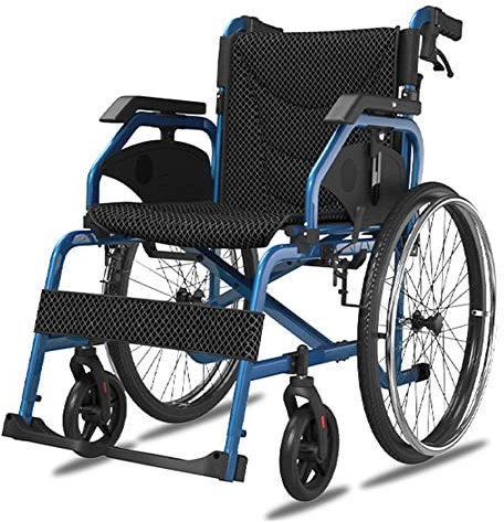 YYHJ Rollstuhl Faltbar Leicht,Faltrollstuhl Manuell Transitrollstuhl Aluminium,Fahrend Reiserollstuhl,Leichtgewicht Selbstfahrender Transportrollstuhl,Sitzfläche 46 cm,für Ältere Behinderte