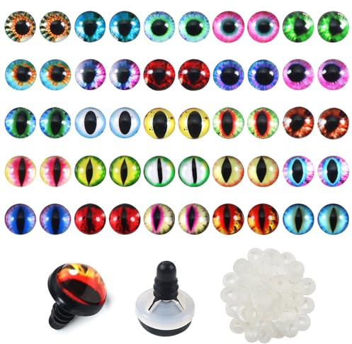 TOAOB 50pcs 10mm Safety Eyes Doll Eyes Kit Cabochon Glass Eyes Mixed Style Flatback Evil Eyes for Doll Art Jewelry Making DIY Crafts Halloween Christmas