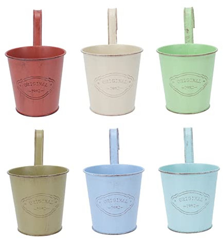 Yardenfun 6stücke Blumeneimer Aus Eisen Retro-eiseneimer Behälter Für Trockenblumen Blumeneimer Blumentöpfe Mit Hakendesign Für Balkondekoration Und Heimdekoration