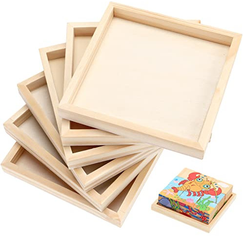Warmhm 6pezzi Vassoi di Legno Non Rifiniti per Puzzle e Artigianato Vassoi Piccoli Naturali da Portata per Giocattoli e Oggetti