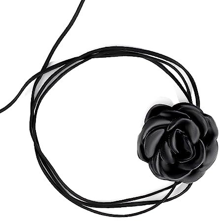 LUTER Halsband Blumen Damen, Blumen Rosen Halskette, Verstellbare Kette Stoff Blumen Halsketten Samt Halskette mit Blume für Frauen Mädchen Braut Hochzeit Party Geburtstag (Schwarz)