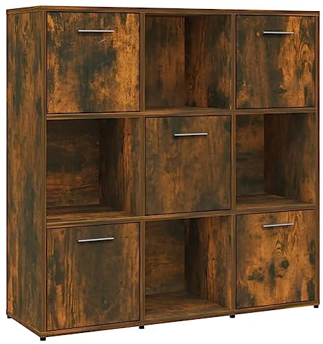 Homvdxl Bücherregal mit 9 Würfeln, Vitrine, Bücherregal mit Tür, Schränken, offene Regale, Sideboard für Schlafzimmer, Wohnzimmer, Heimbüro, 90 x 90 cm, Eiche
