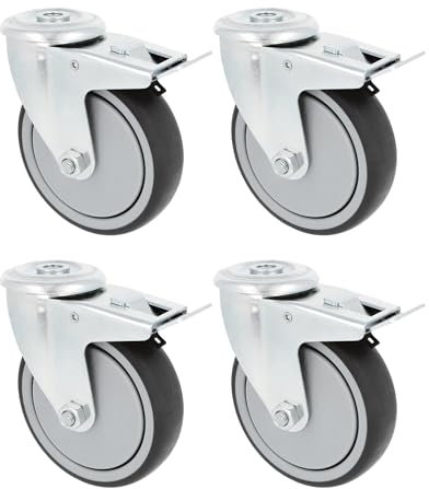 Amig - Pack 4 Ruedas con Freno Para Muebles - Ø 100 mm - Ruedas Giratorias Sin Placa de Montaje - Peso Máximo 110 Kg - Para Mover Muebles Pesados - Rodamientos Rodillos - Núcleo Plástico - Goma Gris