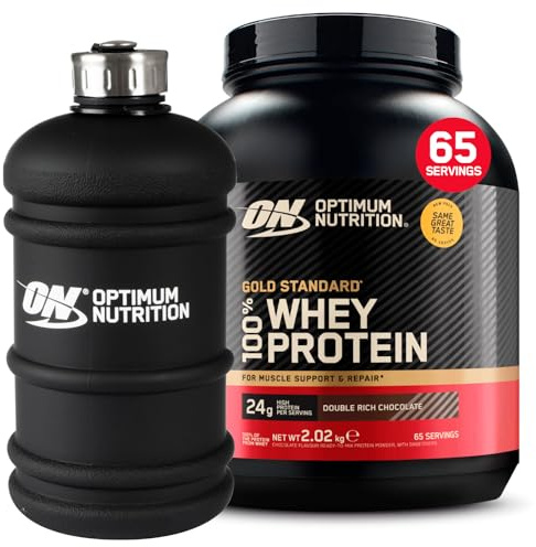 Optimum Nutrition Gold Standard 100% Whey Proteine in Polvere per Sviluppo e Recupero Muscolare con Glutammina Aminoacidi BCAA Naturali Gusto Doppio Cioccolato 65 Dosi 2,02Kg + BORRACCIA GRANDE