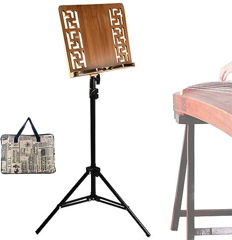 WORDFUN Notenablage Aus Bambus, Notenständer Abnehmbar, Orchesternotenpult Stabilisieren Tragbar, Tischbuchständer, 2 In 1 Dual-Use Notenhalter, Anhebbar 70-160cm