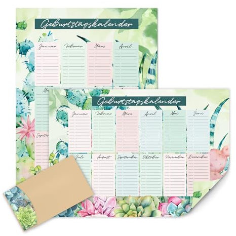 Geburtstagskalender Kaktus Rosa I DIN A2 I jahresunabhängig I Dauerkalender I ganze Familie I dv1300