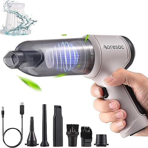 Aoresac Aspirador de Mano, Aspirador Coche Portátil Inalámbrico Batería Aspirador de Mano Potente, Aspiradora Ligera Multifunción para Coche, Casa, Oficina (12000 Pa)