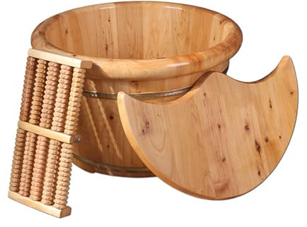 BURLOE Trä Fotbad Fotbassäng Set,Fothink Spa Massager Pedikyr Fotbad Praktiska skålar för fötter Khaki Fotbassäng,1