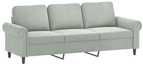 vidaXL Sofa 3-Sitzer, Loungesofa Couch mit Armlehnen Rückenkissen, Wohnzimmersofa Designsofa Metallgestell, Sitzmöbel Dreisitzer, Hellgrau Samt