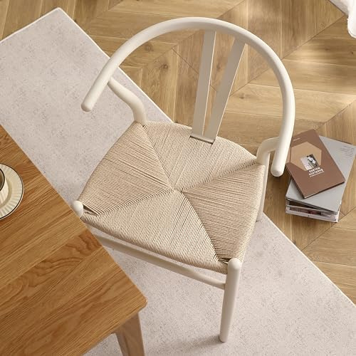 LIMHOME | Esszimmerstühle Wishbone Stuhl aus Massivem Holz und Papierschnur wischbone | Keine Montage erforderlich| (Beige)