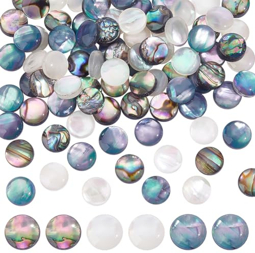 PH PandaHall 90 Stück 3 Farben Imitierte Abalone Muschel Cabochons 8mm Flache Cabochons Mit Flacher Rückseite Halbrunde Cabochons Aus Acryl Kuppel Fliesen Edelsteine Für Die Schmuckherstellung DIY