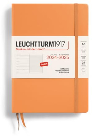 LEUCHTTURM1917 370715 Wochenkalender & Notizbuch Medium (A5) 2025, 18 Monate, Apricot, Englisch