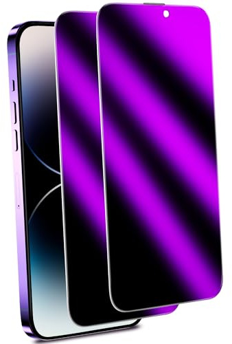 MAYtobe 2 Stück Panzer Sichtschutz Glas für iPhone 14 Pro Max Purpur Folie | Buntes Purpur Blickschutz folie, Volle Abdeckung, Anti Spy, 9H Härte, Anti-Kratzen