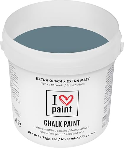I LOVE CHALK PAINT Ozeanblau - OHNE SCHLEIFEN Möbel, Wände und Gegenstände streichen - Lösungsmittelfrei und Formaldehydfrei – Geruchlos und auf Wasserbasis (4 Liter)