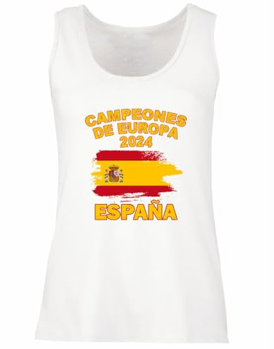 lepni.me Spanien Fußball Tanktop für Damen | Spanische Flagge Trikot | WM 2022 Meister der Europameisterschaft 2024 Top Fans (XL Weiß Mehrfarben)