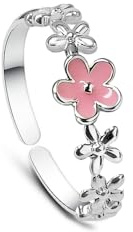 IMINI Bague ouverte en fleurs de cerisier rose pour femmes et filles - Bague réglable pour promesse d'amour, mariage, fiançailles, déclaration de fleur délicate - Bijoux cadeaux d'anniversaire, Plaqué