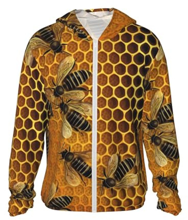 Veste légère UPF 50+ pour homme - Motif abeilles sur la ruche - Protection solaire à capuche - Manches longues