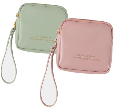 Lotuses 2 Pieces Period Bag School Girls Tying Storage Mini Handbag for Tampons Waterproof Tampon Bags with Zip for Girls Napkins Cloths Lipstick Keys (Pink&Green)