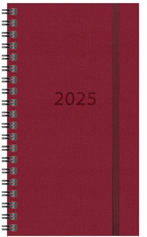 Idena 11157 - Taschenkalender 2025 im Format 8,7 x 15,3 cm, 1 Monat auf 2 Seiten, Terminkalender mit Hardcover Einband in Rot und Spiralbindung