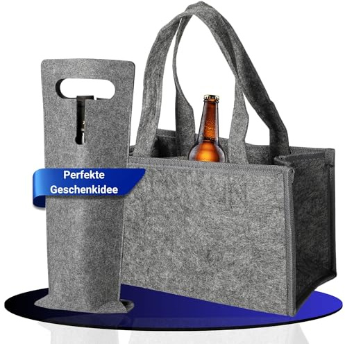 Filz Flaschenträger 6 Flaschen - Männerhandtasche für unterwegs in Grau | Bierflaschen, Weinflaschen, Dosen, Einkaufstasche, Flaschen Organizer, Bierträger, Sixpack Träger