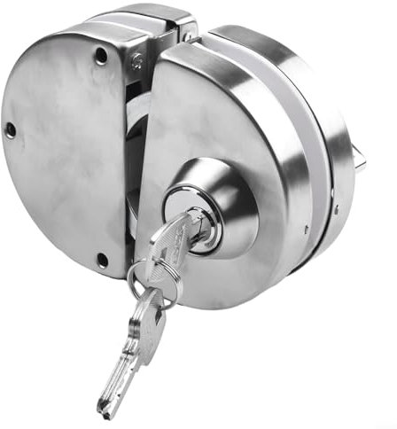 Zeroupshop Edelstahl-Doppelglastürschloss, Schiebe-Kontrollschloss für 8–12 mm Glas, Silber