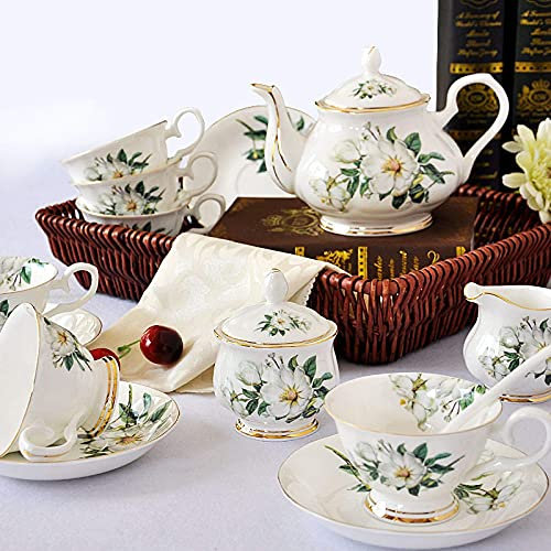 WOTZOV Juego de té de Porcelana China, Tazas y platillos, Taza de cerámica para Bodas, Seis cucharaditas para Uso doméstico, 21 Tazas de café inglesas, Juego de té Retro