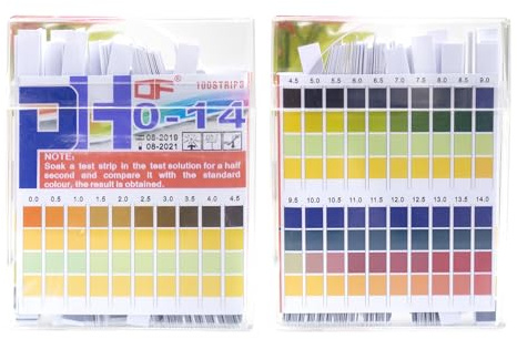 100 Stück PH Teststreifen,PH Wert Teststreifen 0-14,Vierfarbiges Säure Basen Testpapier,Messbereich,Lackmuspapier,Urinteststreifen,Wassertest,Streifen Strips für Urin,Aquarium,Haushalt,Zu Hause,Pool