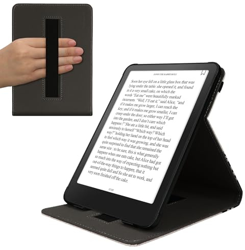 kwmobile fodral kompatibelt med Amazon Kindle Paperwhite (12. Gen 2024) / Kindle Colorsoft-fodral – stativ + rem – flicka och böcker svart/beige