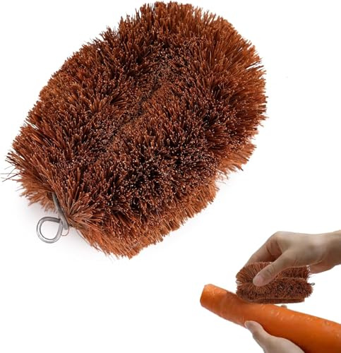 GYJZZW Cepillo de limpieza de verduras de fibra de coco natural, cepillo limpiador de verduras ecológico para patatas, frutas y verduras de raíz, herramienta de limpieza de cocina duradera y multiusos