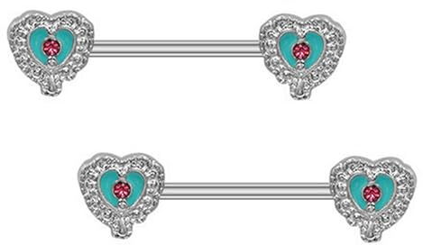 KUNASSHIR 14G Vintage Herz Brustwarzenpiercing Schmuck Brustwarzenringe Brustwarzenpiercings Edelstahl 316L Körperschmuck