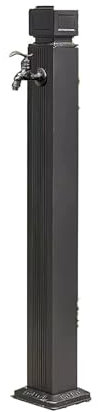 Stainless Steel Garden Water Column with Faucet Anti Freeze Anti Rust Water Pillar Stand for Courtyard Floor Mount Water Tap Outdoor Water Feature (Black 114cm)
