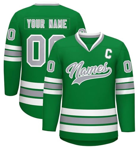 KONG JIMFAN Eishockey Trikot Personalisiertes,Hockey Kostüm Erwachsene Lose Atmungsaktiv Eishockey Trikots mit Eigenem Namen Nummer Logo & Teamname,Teamtrikot für Mannschaften(#A Green)