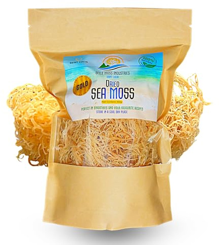 Belle Moss Raw Sea Moss | Wildcrafted from St. Lucia | Golden | 3.5 oz makes ~75 oz of Sea Moss Gel | Sundried | Premium Quality and Lab Tested | Natural Superfood | Organic Irish Moss