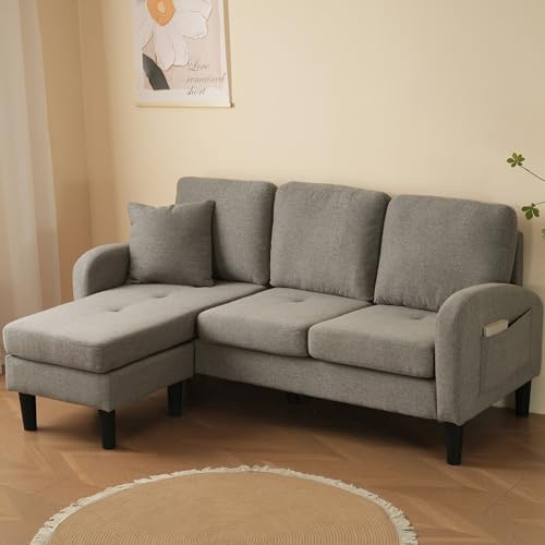 Gelukueub Divano angolare a forma di L con chaise longue - Divano a 3 posti, 166 x 118 x 77 cm, tessuto in lino di cotone traspirante, design modulare, ideale per soggiorno, appartamenti e uffici