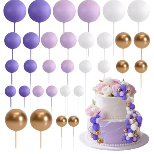 CSGHMM 32 Pcs Purple Gold Cake Ball Decorations for Party Desserts