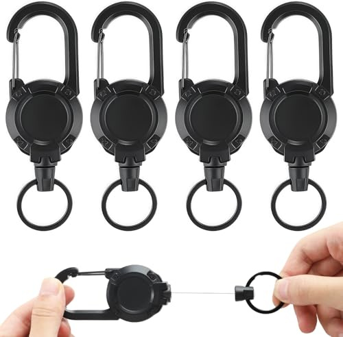 Arvoni Llavero Extensibles, 4 Piezas Llavero Retractil con 60cm Cable de Acero, Durable Mosqueton, Carrete Extensible para Llaves, para Porta Tarjetas de ID, Llaves, Tarjetas de Llave