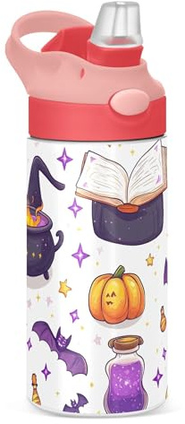 Sevdomey Bouteille d'eau magique d'Halloween pour filles et garçons, en acier inoxydable isotherme et étanche de 350 ml avec paille pour l'école, la crèche, les voyages, le sport