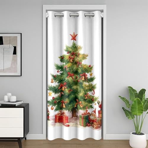 Homewish Weihnachtsbaum Türvorhang Weihnachtsglocken Vorhänge 106x203cm Süße Weihnachtsmann Sichtschutzvorhang für Kinder Erwachsene Jungen Teenager Mädchen, Dekor Türvorhänge