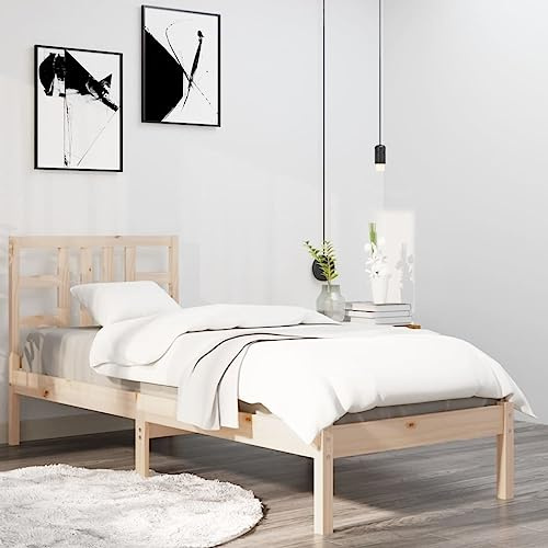 Qnhdfrt Massivholzbett 90x190 cm aus Kiefernholz mit Kopfteil und Sperrholzlatten Rustikales Design für Schlafzimmer Gästebett oder Jugendbett